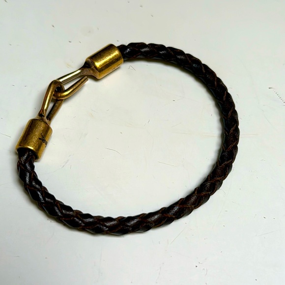 YSL Yves Saint Laurent Gold plated hook and Eye leather braided vintage bracelet